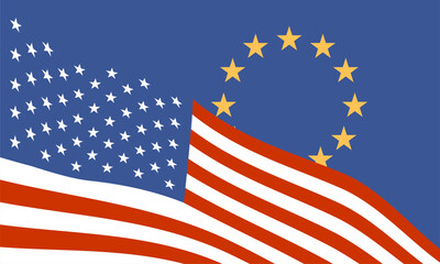 USA and European Union flags. Image relative to politic situation between USA and EU. Trade war