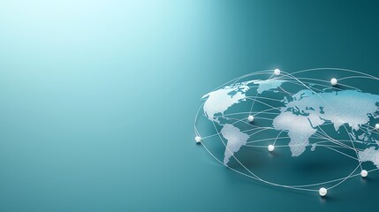 Abstract digital world map with network connections on gradient blue background, symbolizing global communication.