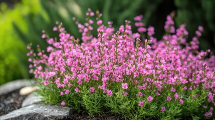 Obraz premium A close-up shot of delicate pink flowers blooming in a garden.