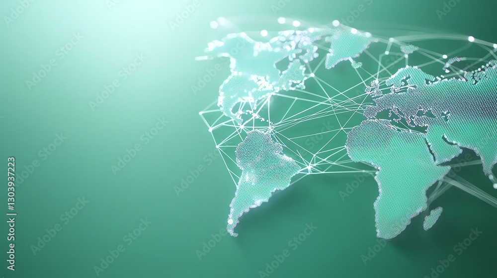 Poster abstract global network map on green background symbolizing connectivity and digital communication.