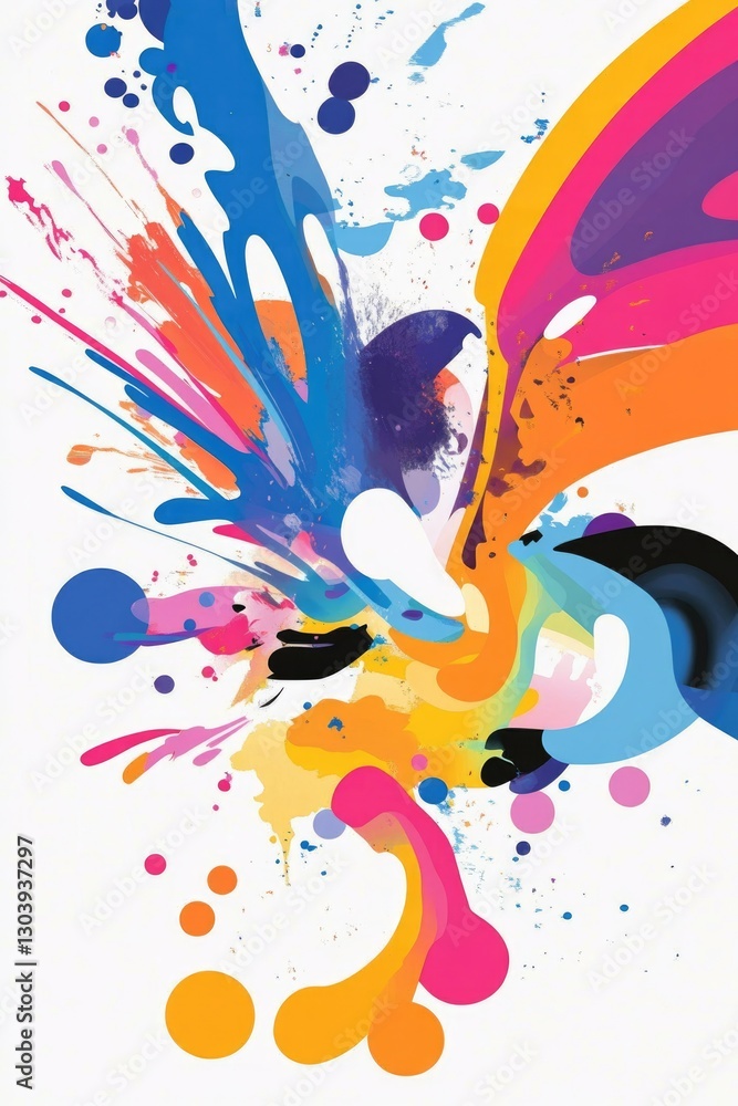 Aufkleber vibrant burst of abstract colorful swirls and shapes with ample copy space evoking creativity and in
