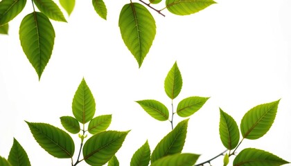 Naklejka premium Vibrant green leaves, intricate detail, crisp white background, close-up, pattern