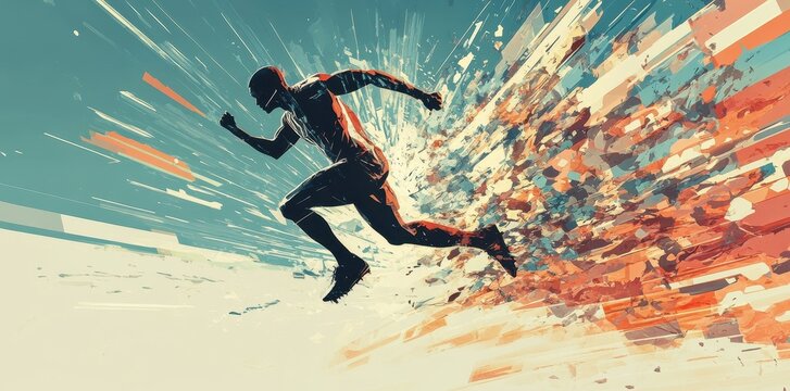 A sprinting runner displays dynamic motion and powerful energy in art