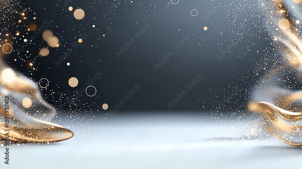 Aufkleber abstract gold and silver particles floating on a dark background, creating a mystical and elegant at