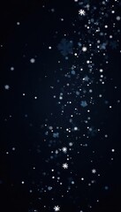 Fototapeta premium White snowflakes, scattered stars on black backdrop , winter, holiday