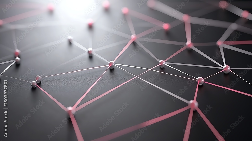 Aufkleber abstract network connections with pink lines and nodes on black background, symbolizing digital comm