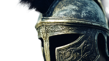 3D Ancient Warrior Helmet - Battle-Worn Armor Close-Up on transparent background Generative Ai