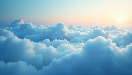 Misty morning clouds over a vast blue expanse, atmosphere, misty