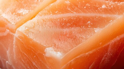 Fototapeta premium Close-up of fresh salmon fillet showcasing its vibrant orange color and delicate texture, ideal for culinary dishes.
