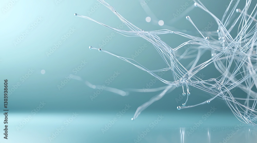 Poster abstract representation of tangled microscopic fibers on a soft blue gradient background.