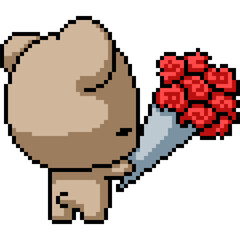 pixel art of sweet romantic bear rose