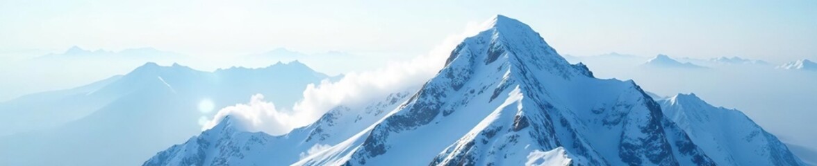 Fototapeta premium White misty veil descends on the mountain peak, stillness, serene, snowflakes