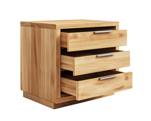 Modern Wooden Nightstand with Open Drawers on transparent background Generative Ai