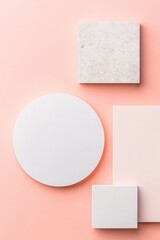 array of abstract geometric shapes in soft contrasting hues lays on solid background offering serene visual that invites