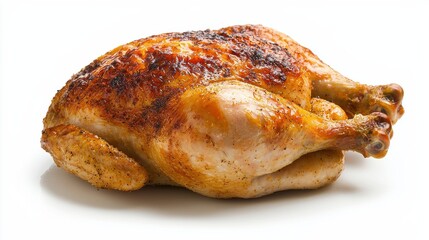 A beautifully roasted whole chicken, golden and crispy, perfect for a delicious meal.