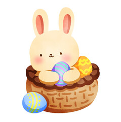 Hand-Drawn Happy Easter with bunny and egg illustration
