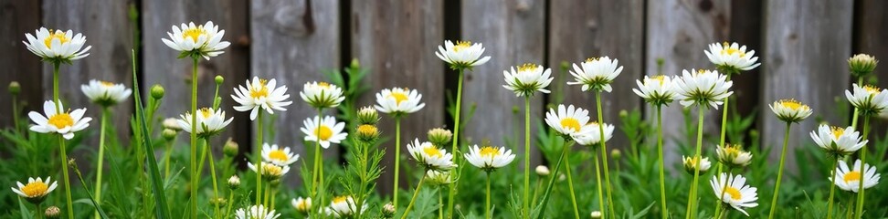Obraz premium White meadowsweet flowers on a wooden fence with a rustic background, ulmaria, wildflower