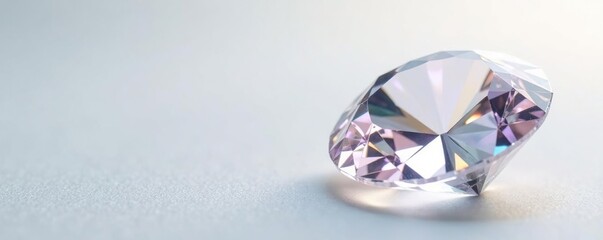 Fototapeta premium Diamond facets shine against crisp white background, sparkle, precision
