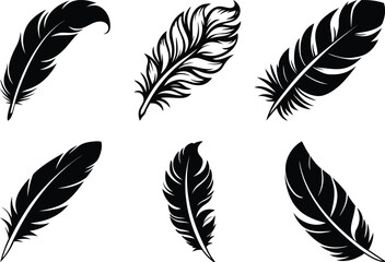 Stylized Feather silhouette vector illustration set, Stylized Feather isolated line art vector