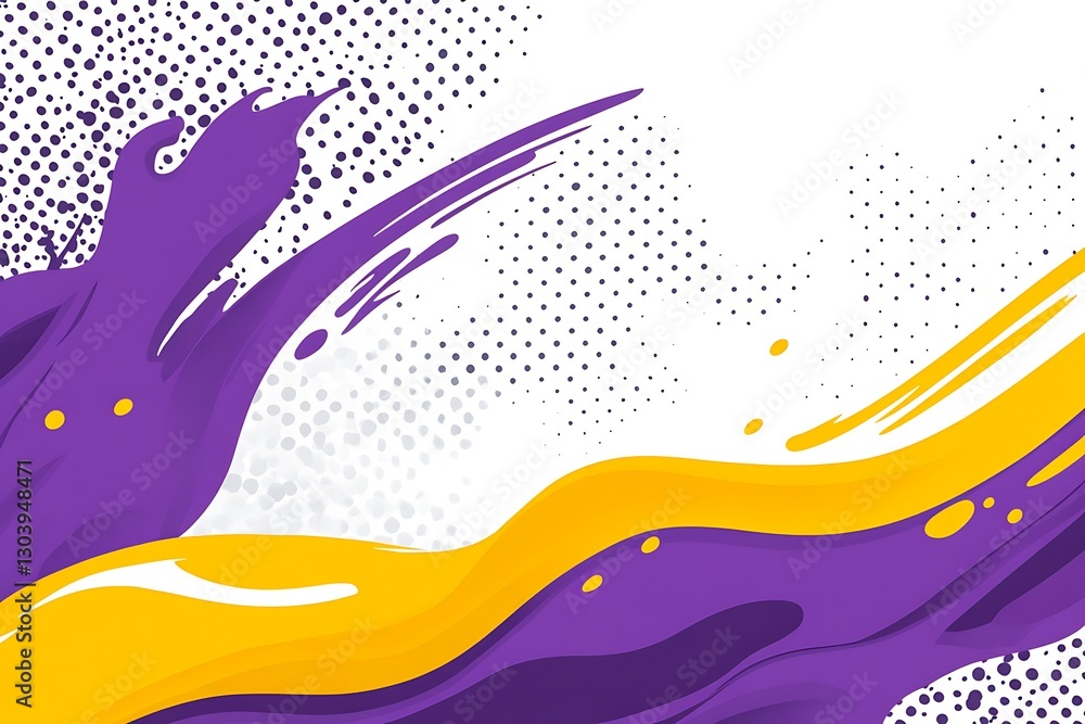 Poster abstract backdrop with violet splashes and golden liquid waves element