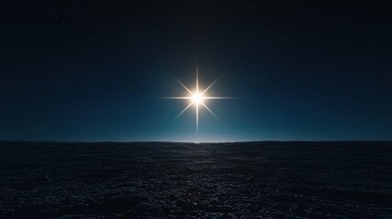 A radiant star shines brightly above a dark horizon, creating a serene and captivating night sky.