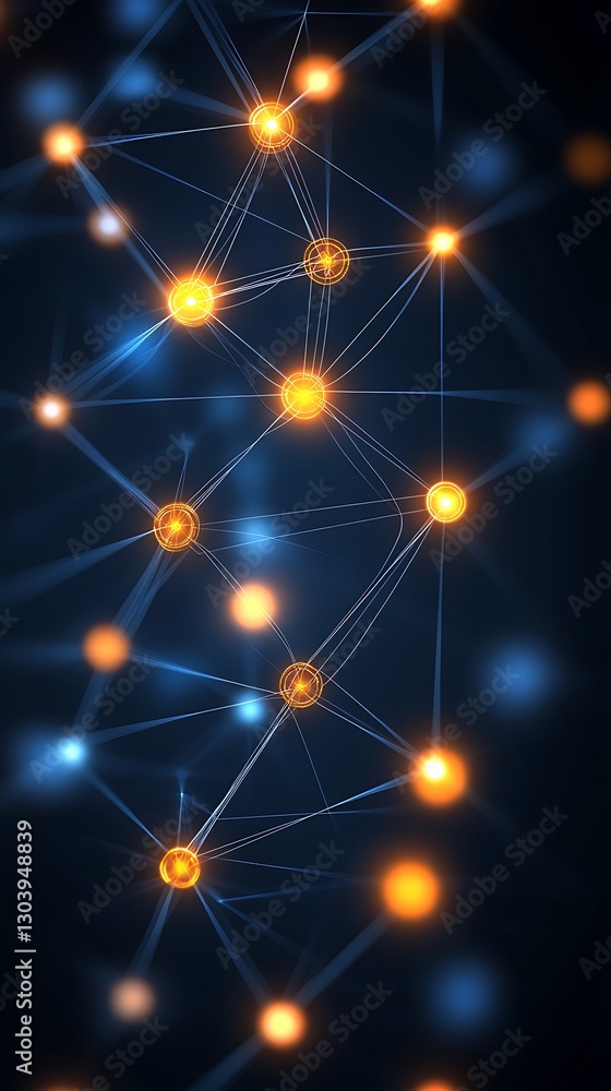 Poster abstract futuristic network with glowing nodes and light connections