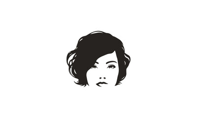 Beautiful Asian woman with short messy hair logo design