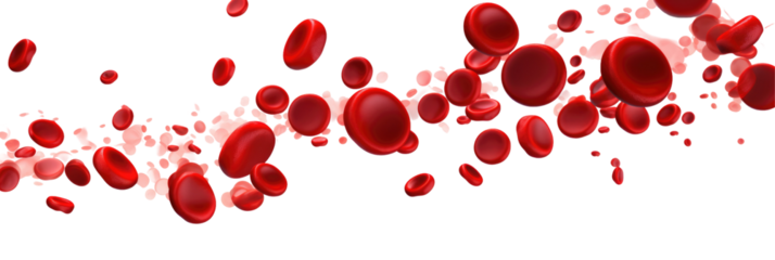 Erythrocytes blood cell stream on transparent background