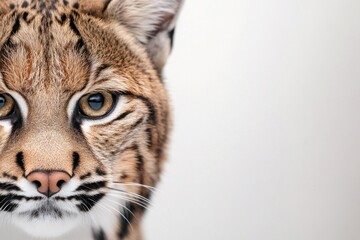 close-up of wild cat penetrating eyes staring fiercely out from frame with generous copy space on right