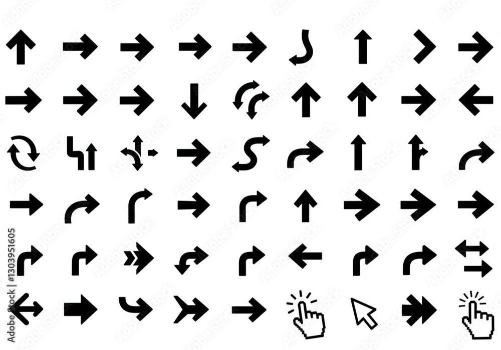 Poster black arrow icons modern vector collection of simple arrows and cursors