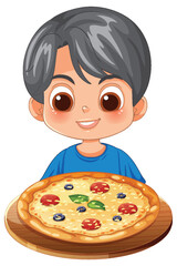 Happy Child with Delicious Pizza