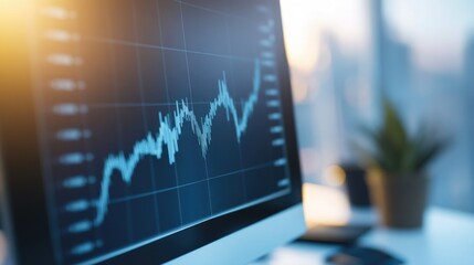 close-up photo of graph ascending sharply on computer screen showing positive investment trends with ample light illuminating
