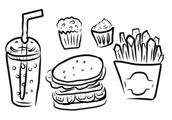 Fast Food Meal Hand-Drawn Illustration