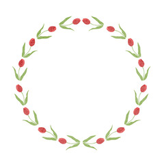 水彩風　カラフルなチューリップのイラスト　フレーム