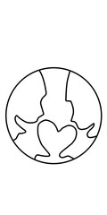 Heart and Face Shaped Continents on Globe Line Art