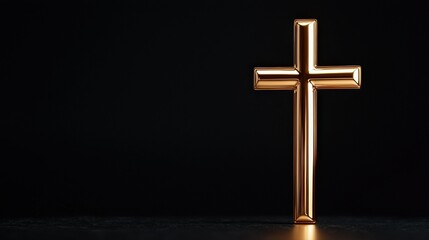 Naklejka premium Golden cross displayed against dark background religious symbolism still life art indoor setting close-up perspective spiritual reflection