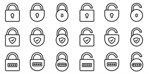 Padlock icon collection. Locked and unlocked padlock, security, safety, password technology in line design rounded courners. Vector illustration. Editable stroke EPS 10