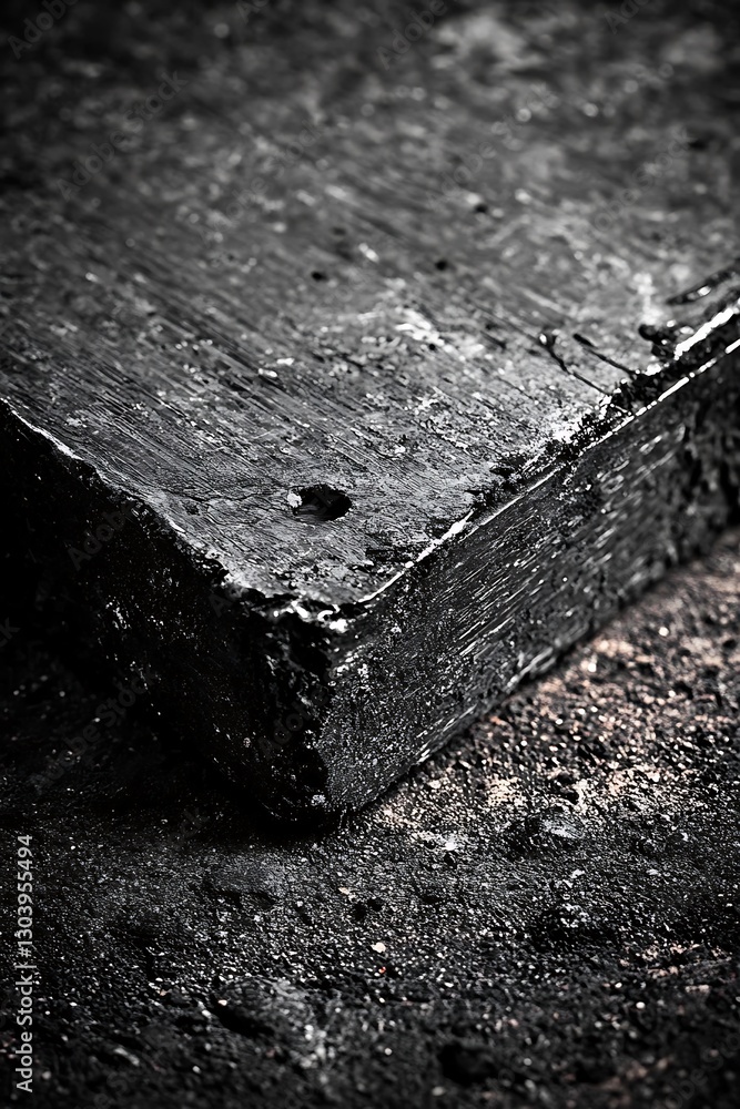 Poster textured obsidian block with splintered edge and grainy surface detail