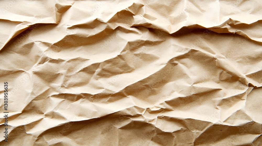 Poster textured tan paper with wrinkles creating abstract patterns and forms