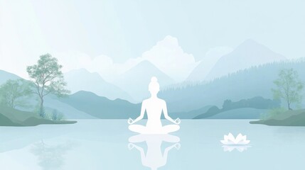 illustration of serene yoga and meditation practice in tranquil setting utilizing flat design with graceful poses soft