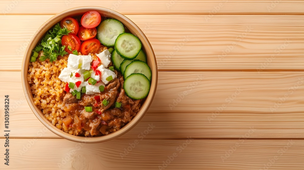 Aufkleber a cozy bowl of food placed on a wooden table showcasing an array of ingredients and colors creating 