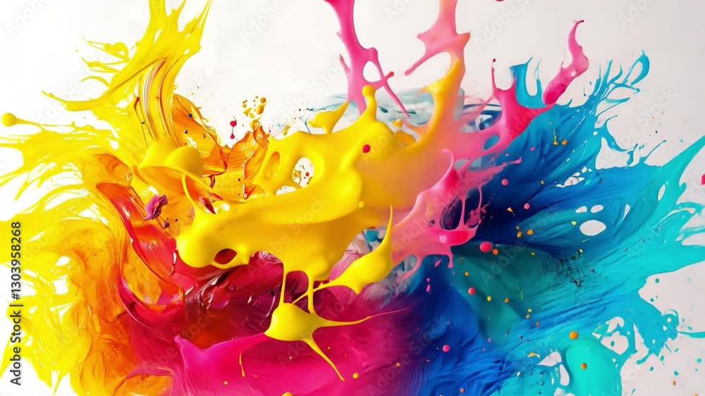 Poster colorful explosion: a vibrant burst of vivid paint colors merges in a dynamic and energetic display 