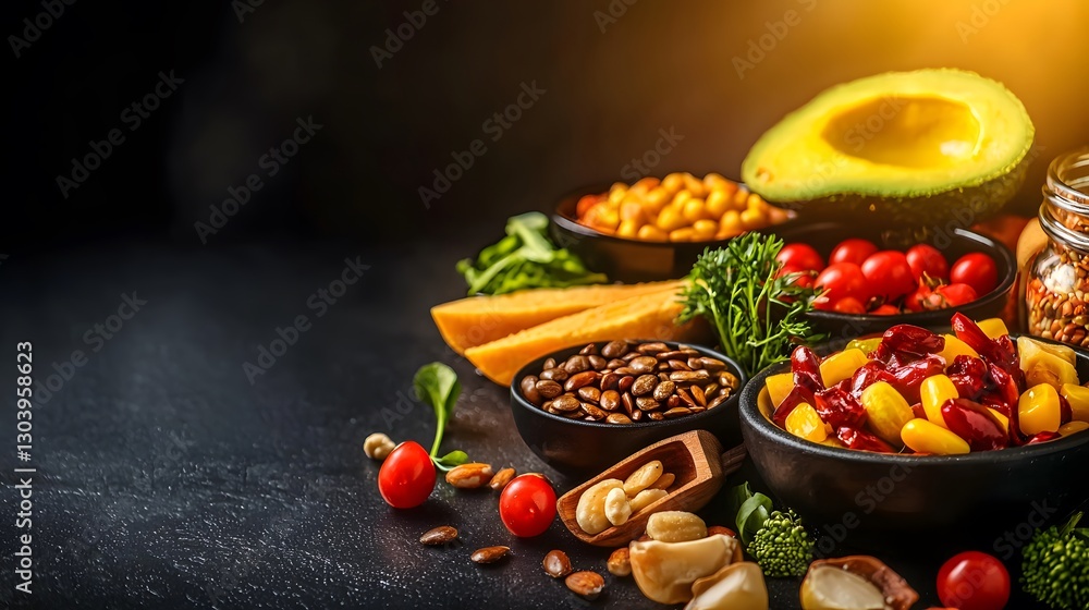 Aufkleber a colorful display of various delicious foods arranged neatly on a table ready for enjoyment and cul