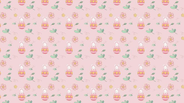 Easter bunny and egg pattern motion graphic seamless loop in paster color background