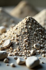 Close-up of pulverized limestone and clay feedstock for cement , grinding, raw mill