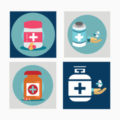 Essential Medicine and Pills Icons vector design