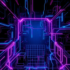 Abstract Technology Circuit Board Design with Digital Blue Light and Network Patterns