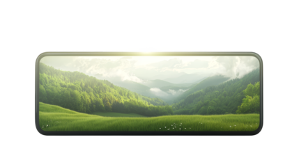 Majestic mountain landscape with green plaid design and cloudy sky background green