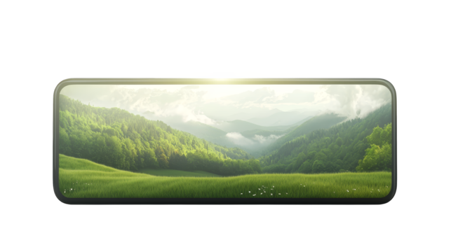 Majestic mountain landscape with green plaid design and cloudy sky background green