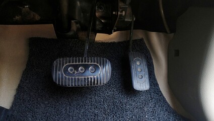 electric car interior. Vehicle Gas Brake Pedal, car pedal. Modern electric car details, Electric...